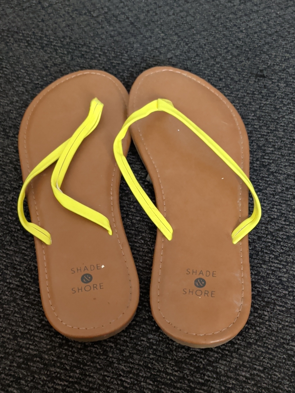 Shade & Shore Brown Flip Flops with Neon Yellow Straps